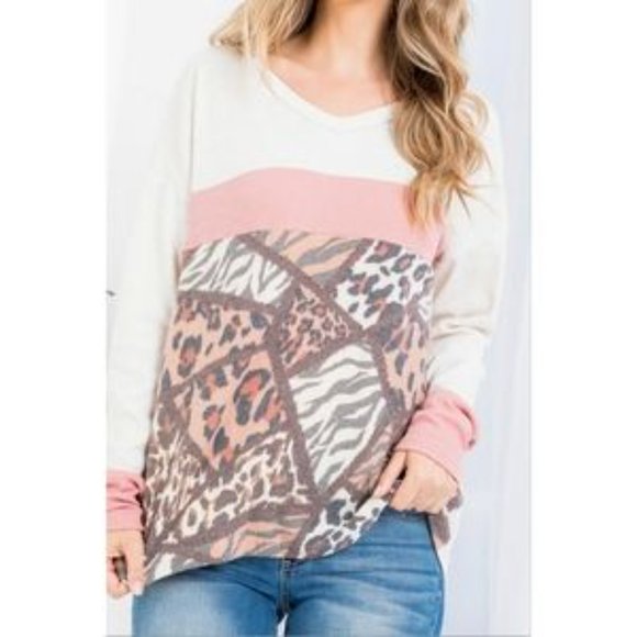 Mixed Animal Print Long Sleeve Top - Small - Picture 6 of 8